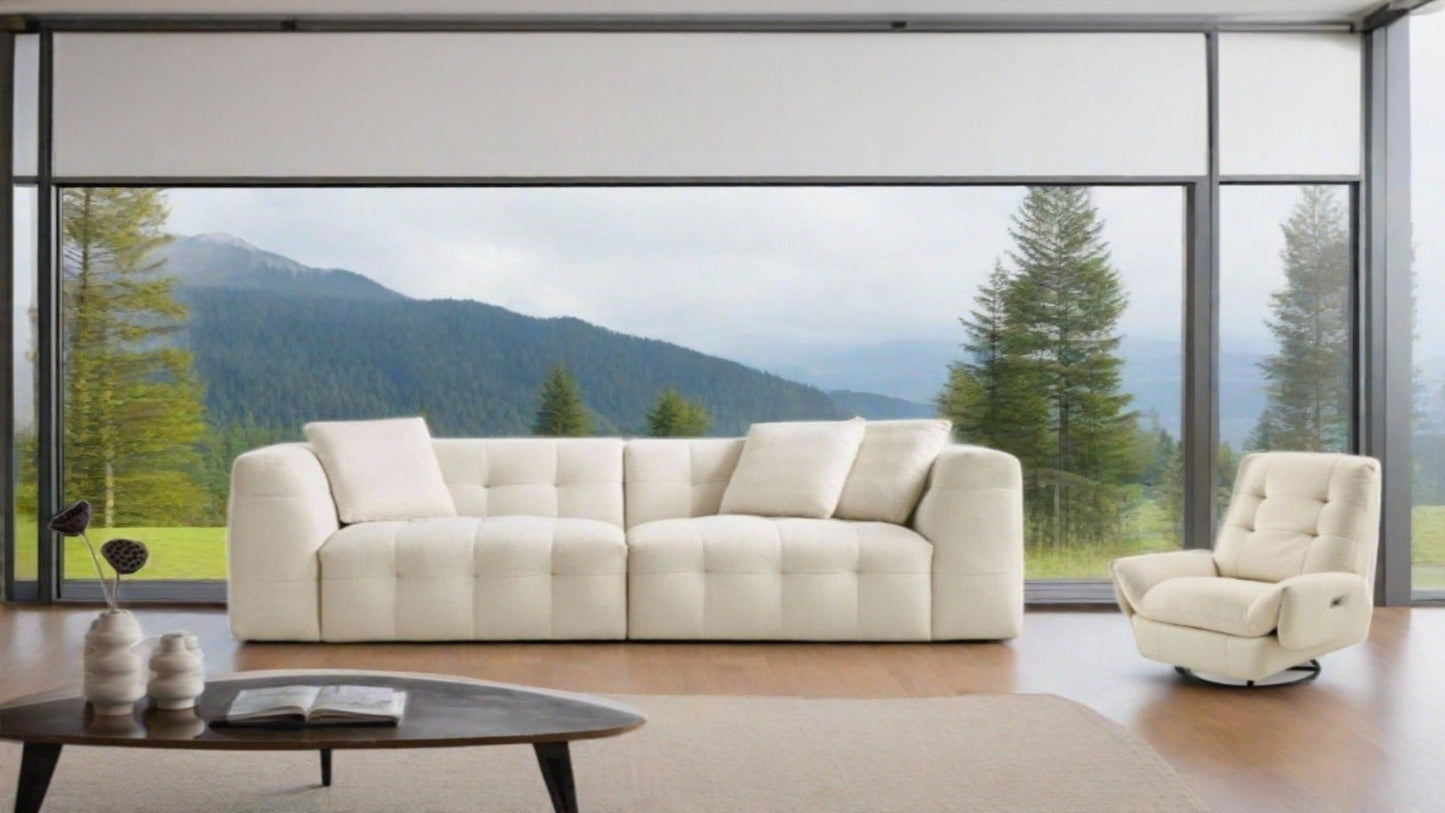 AE-D838 Modern Tufted Design Ivory Soft Fabric Extra Long Sofa