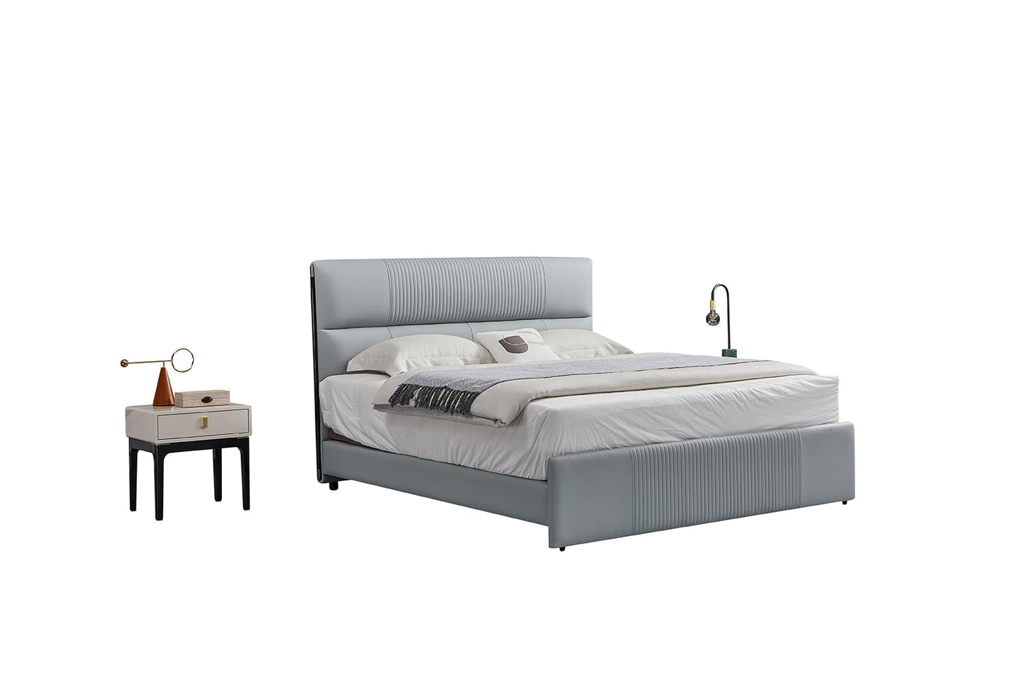 B-Y2002-CK Light Slate Gray Top Grain Genuine Leather Bed