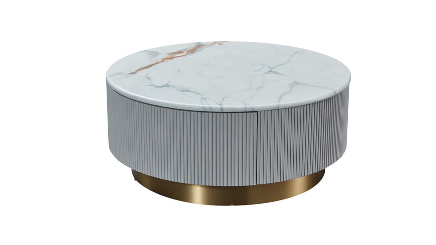 CT-Y301 Faux Marble & Wood Round Coffee Table