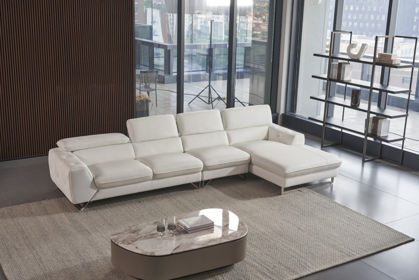 EK-L030 White Italian Leather Sectional - Right Sitting