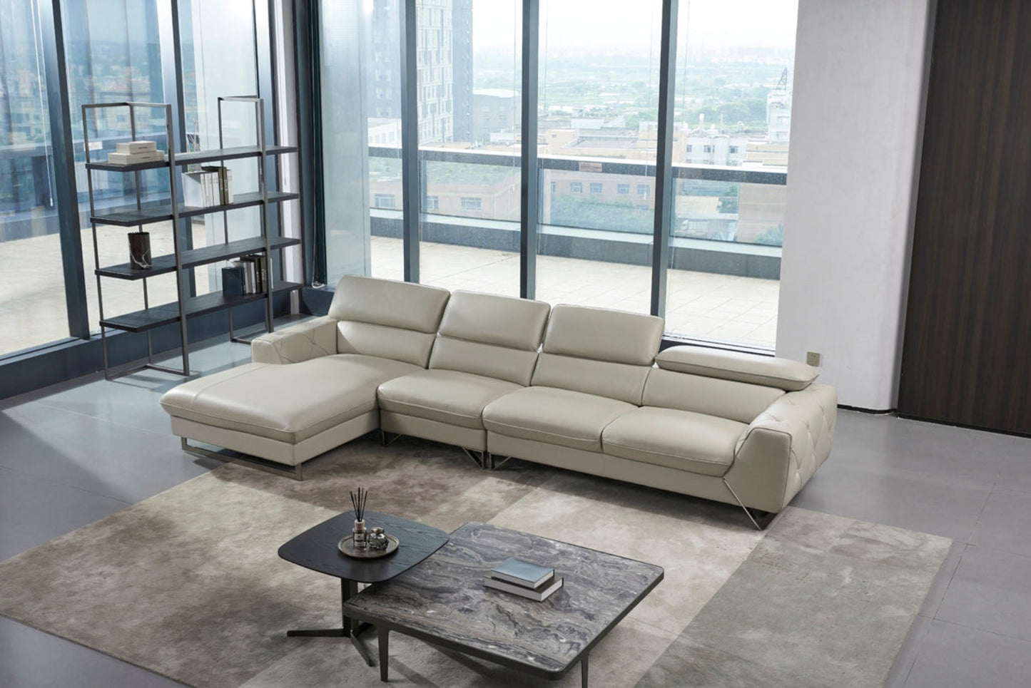 EK-L030 White Italian Leather Sectional - Right Sitting