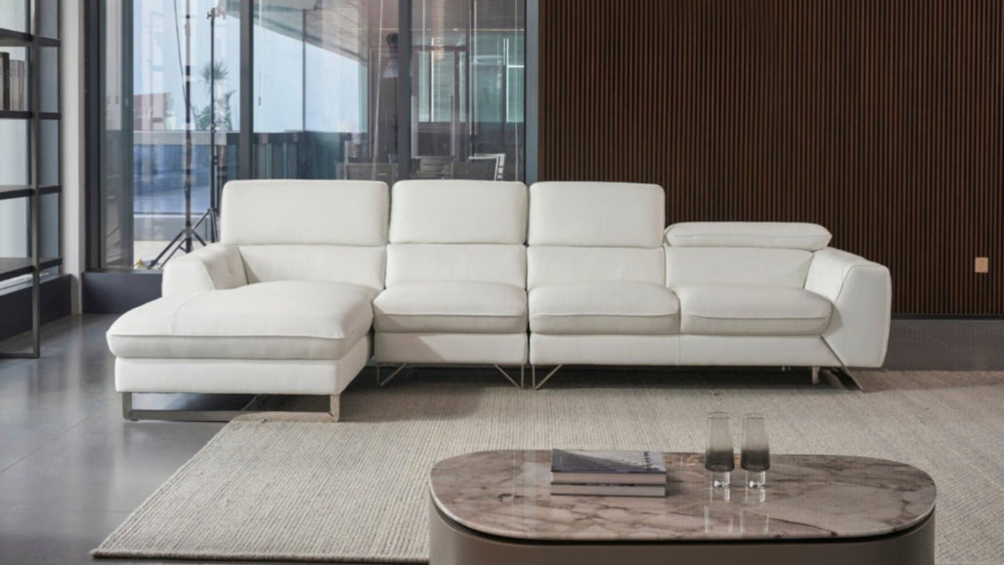 EK-L030 White Italian Leather Sectional - Right Sitting