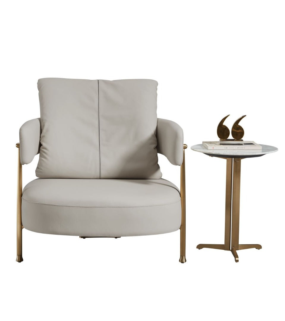 EK-Y1010 Light Gray Genuine Leather Accent Chair