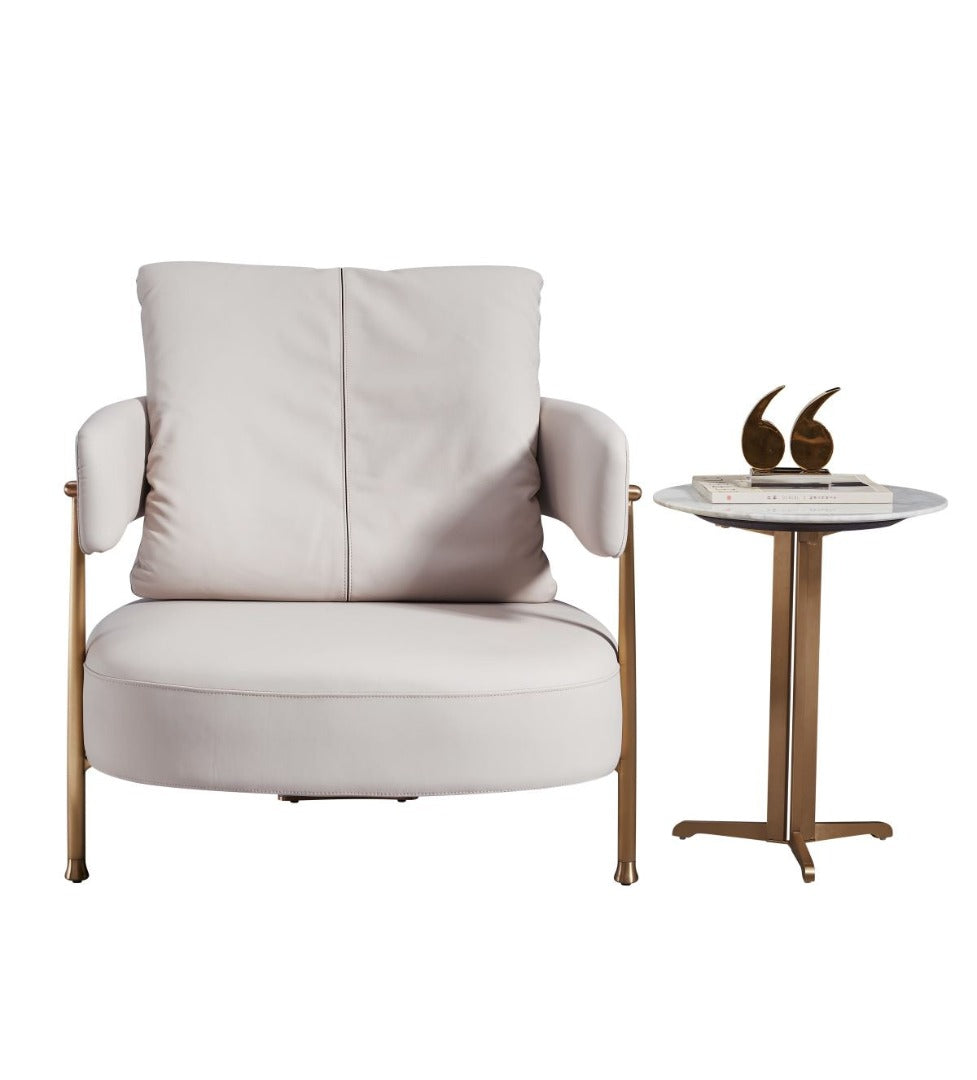 EK-Y1010 Light Gray Genuine Leather Accent Chair