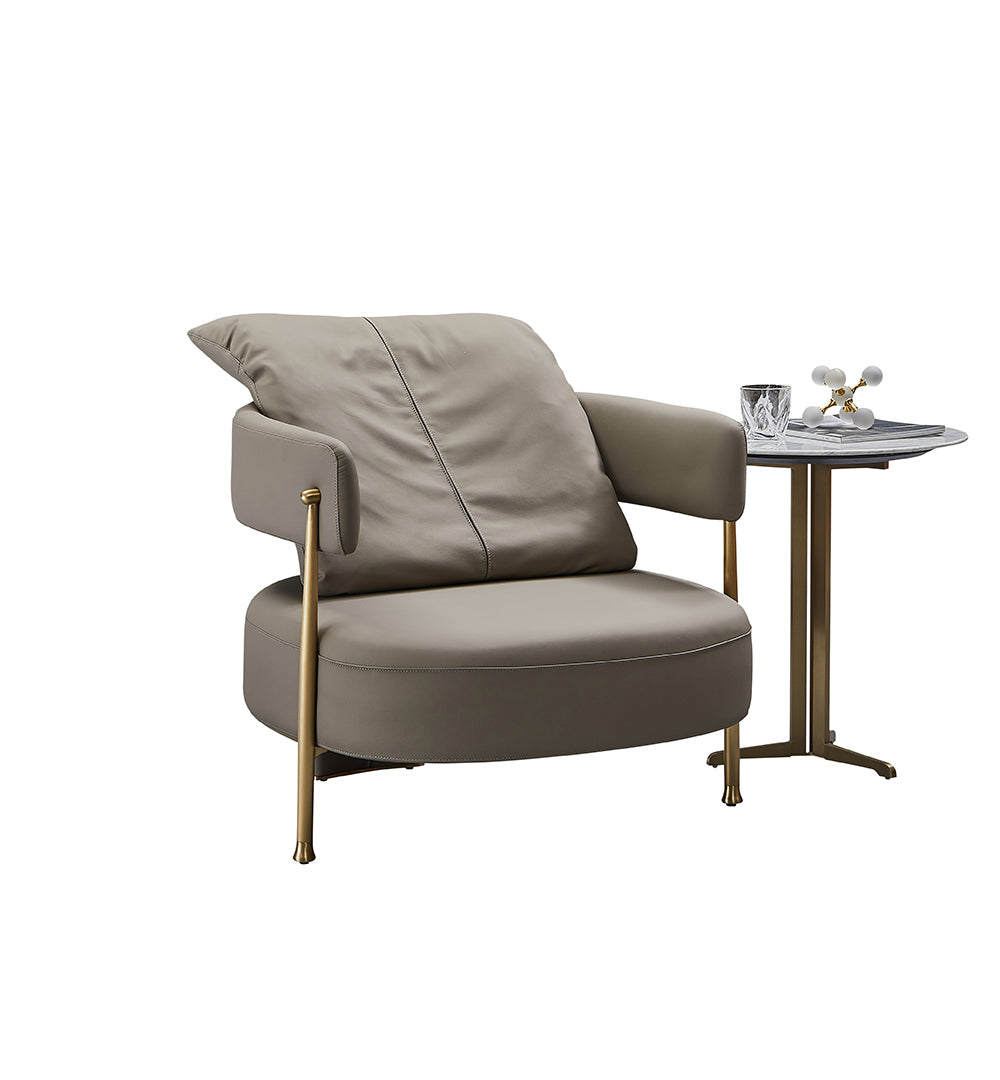 EK-Y1010 Light Gray Genuine Leather Accent Chair