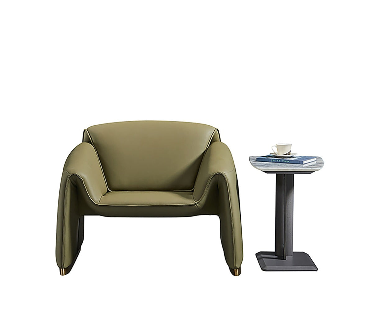 EK-Y1011 Olive Green Genuine Leather Accent Chair