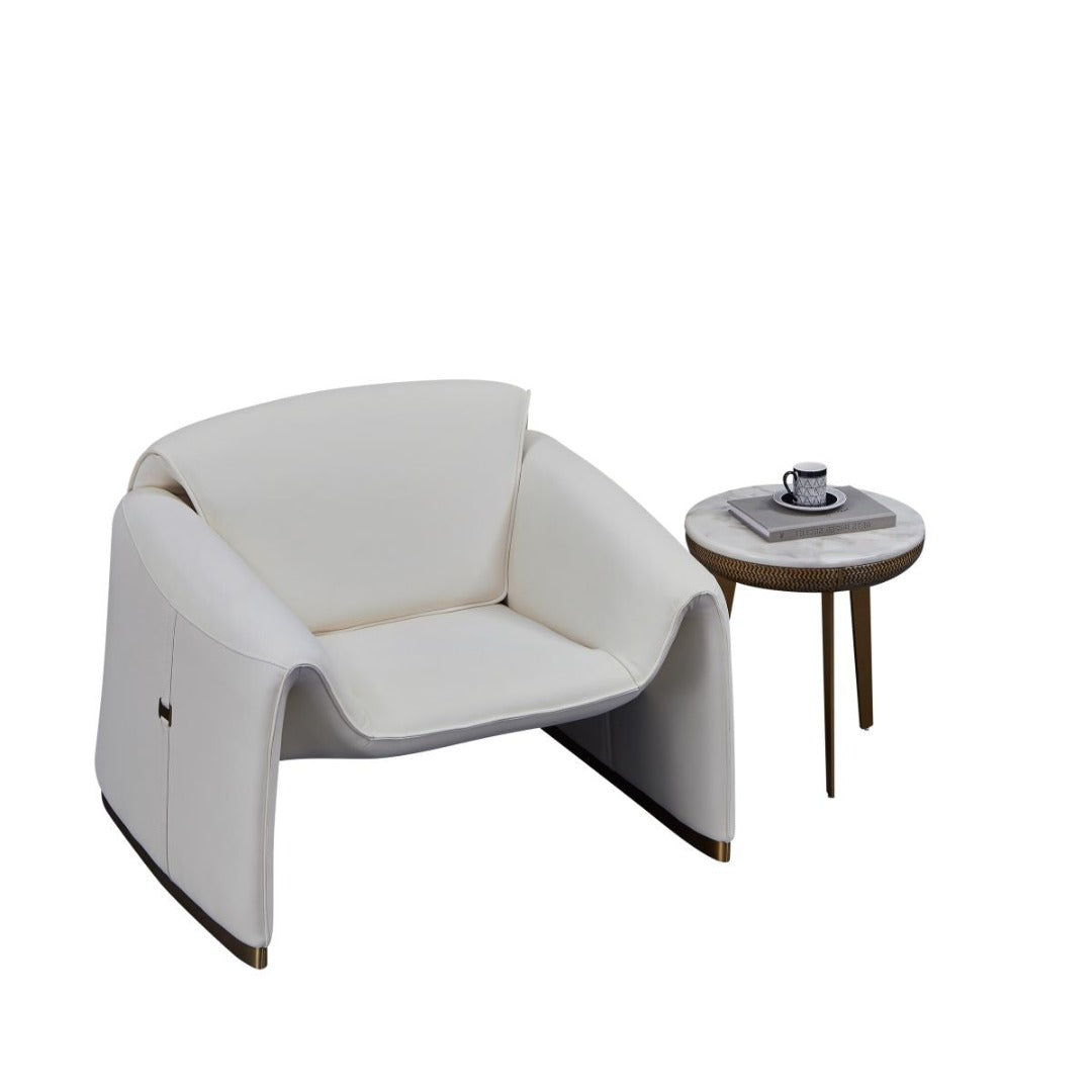 EK-Y1011 Olive Green Genuine Leather Accent Chair