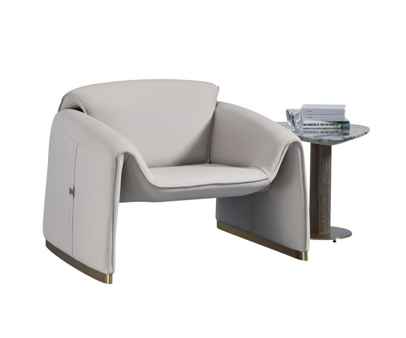 EK-Y1011 Olive Green Genuine Leather Accent Chair