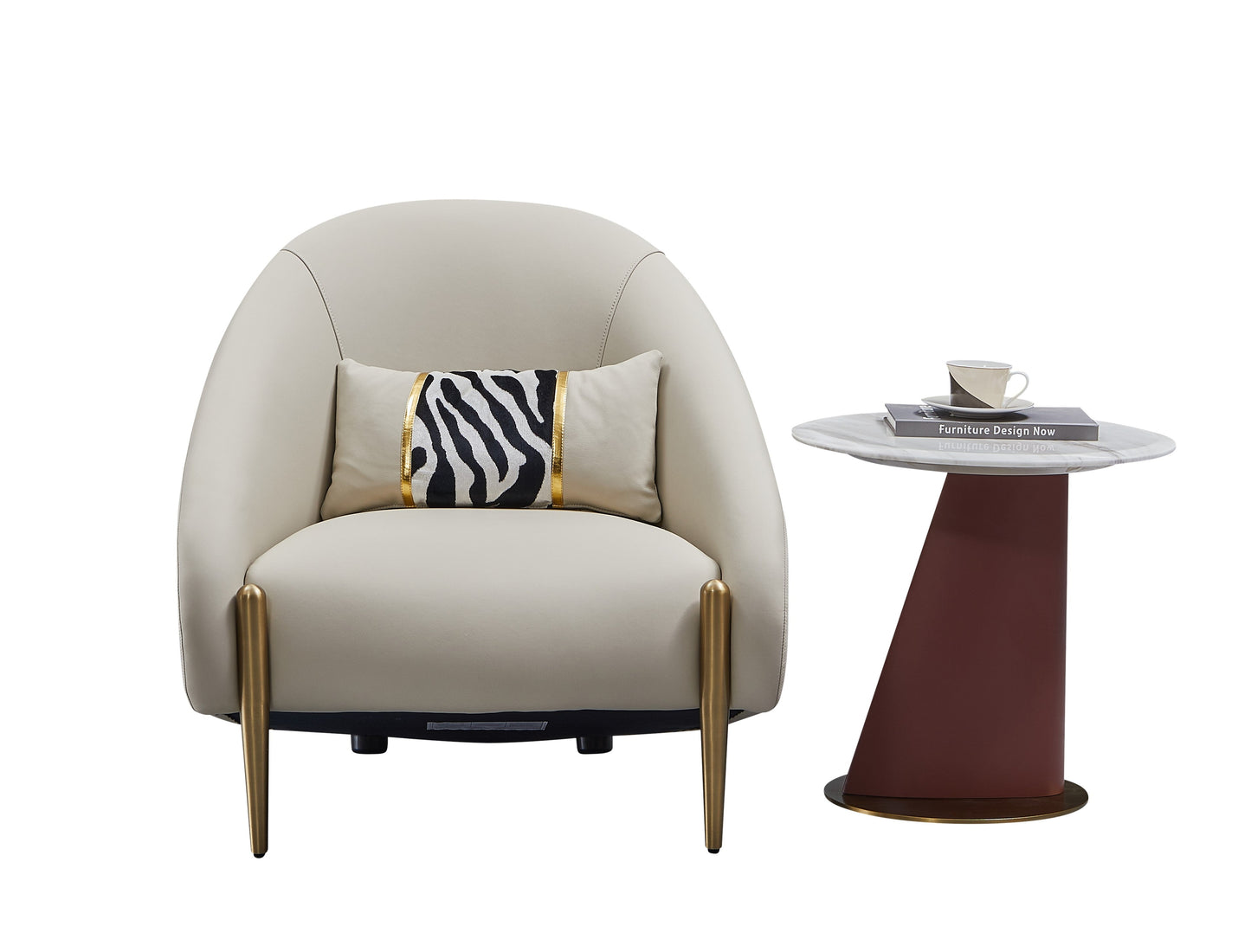 EK-Y1012 Light Gray Genuine Leather Accent Chair