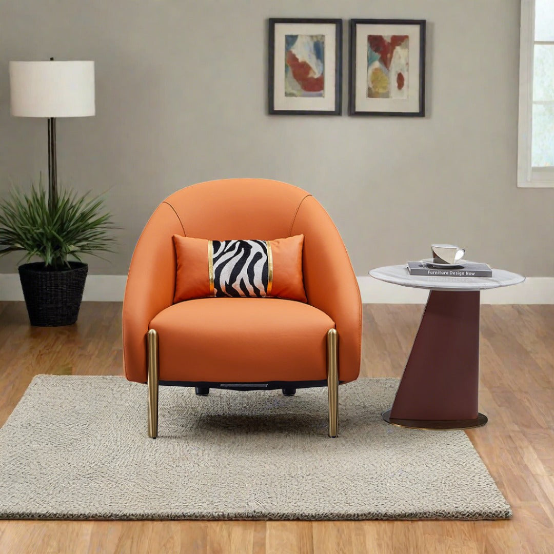 EK-Y1012 Light Gray Genuine Leather Accent Chair