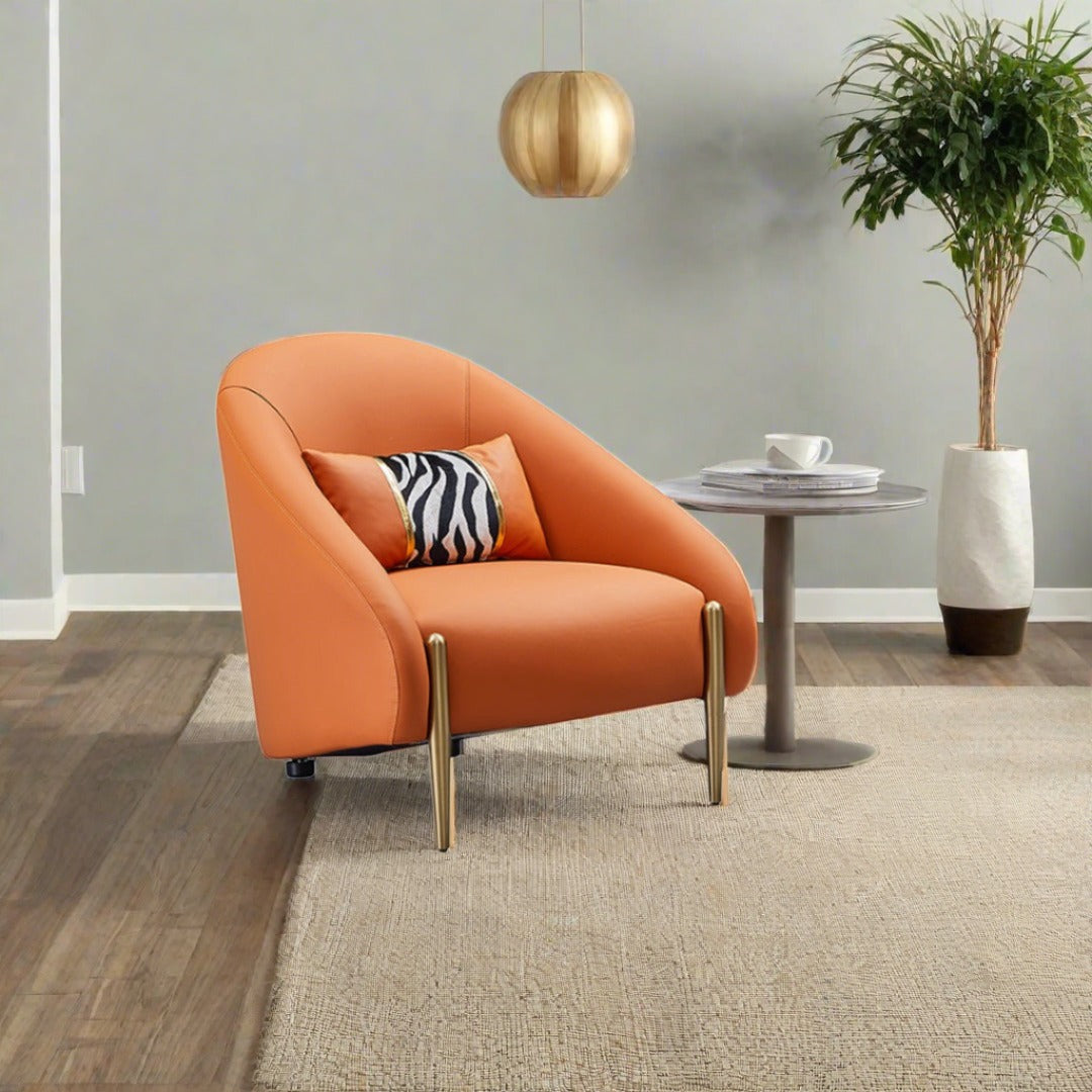 EK-Y1012 Light Gray Genuine Leather Accent Chair