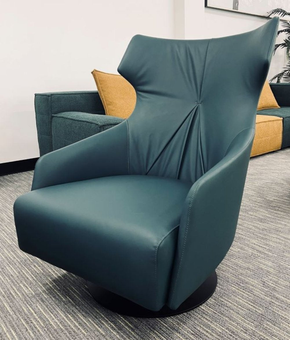 EK-Y1013 Turquoise Genuine Leather Accent Chair