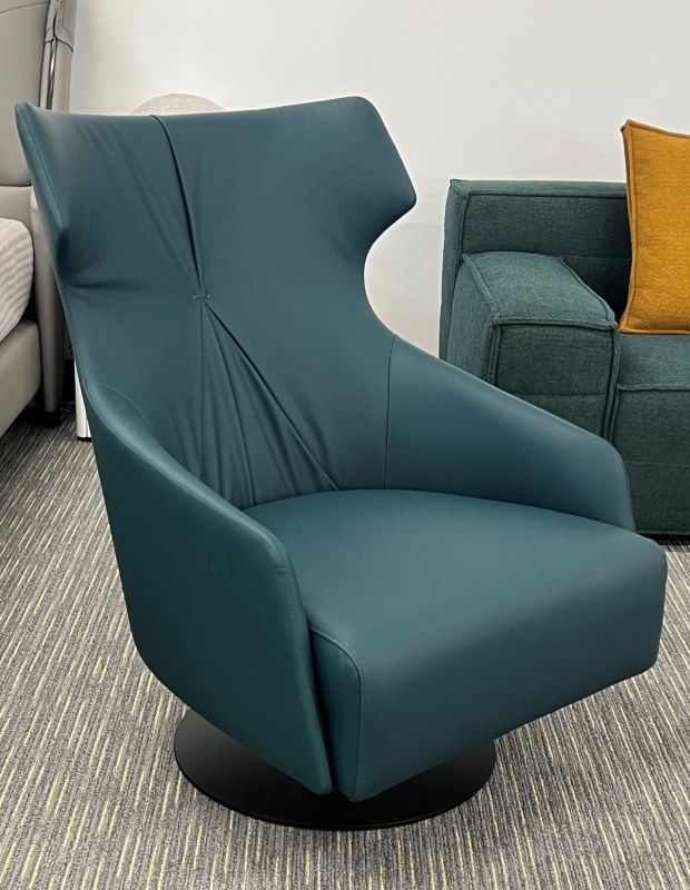 EK-Y1013 Turquoise Genuine Leather Accent Chair