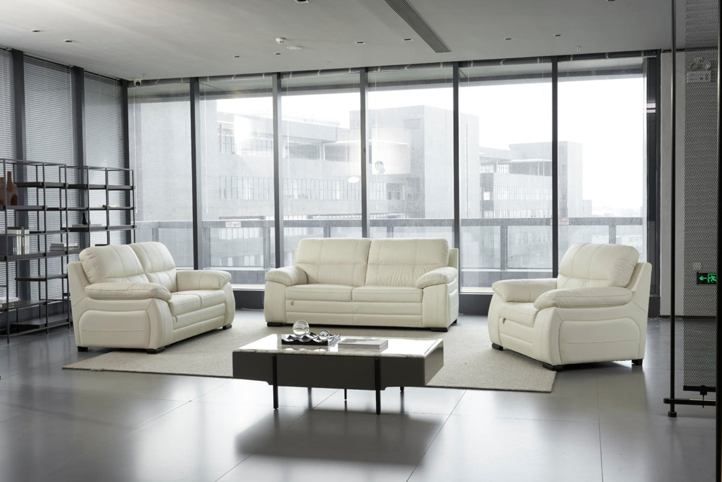 EK041 Black Italian Leather Sofa Set