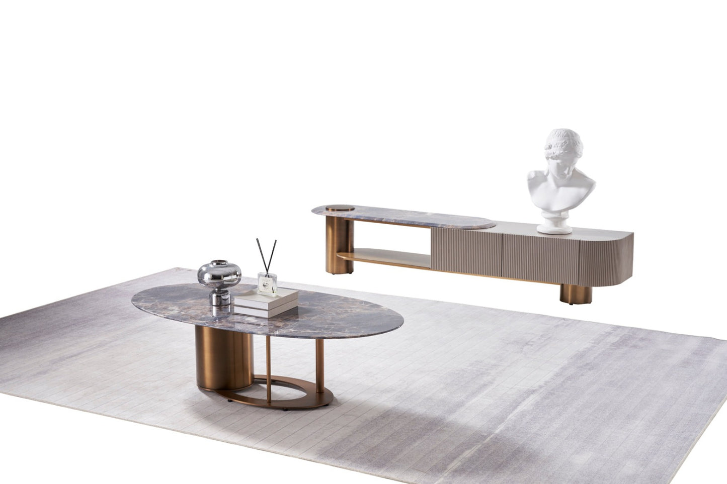 CT-J2196 Faux Marble & Metal Coffee Table