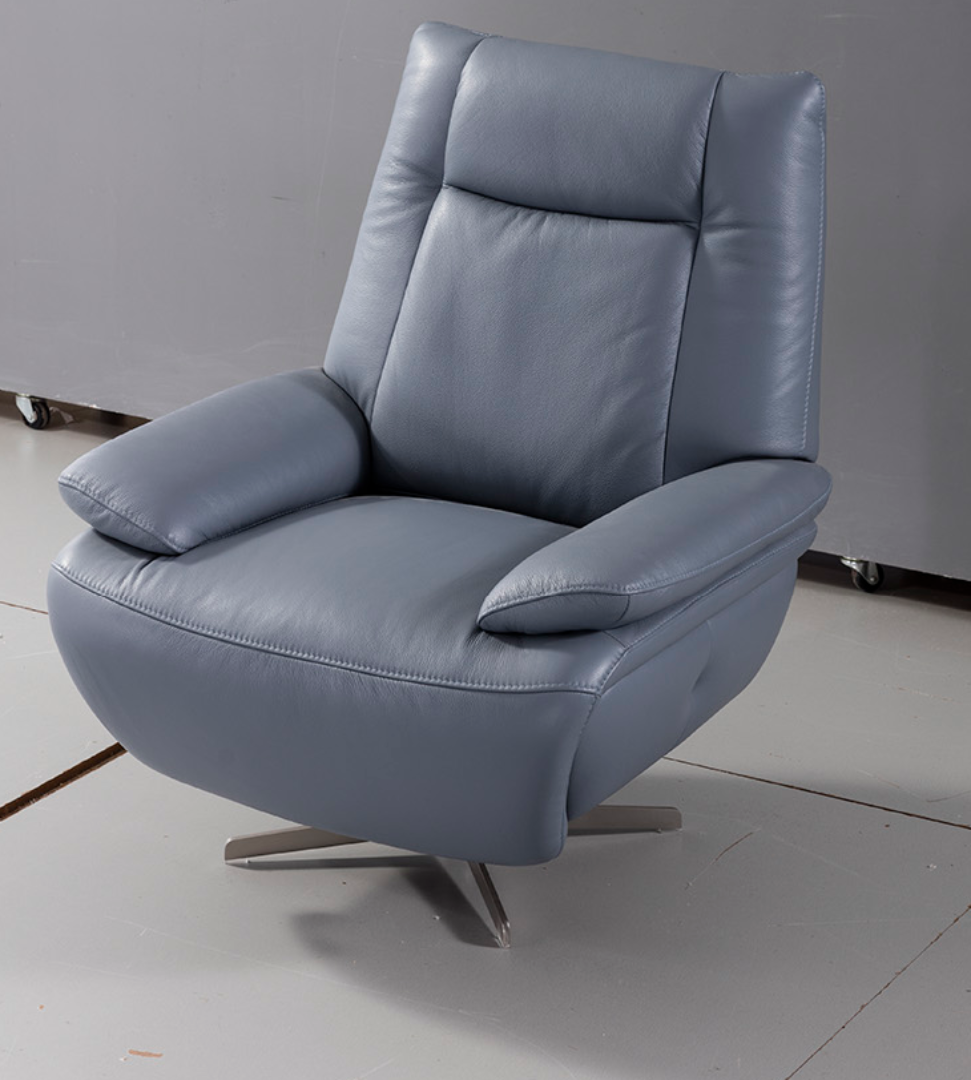 EK-CH10 Blue Full Italian Leather Accent Chair
