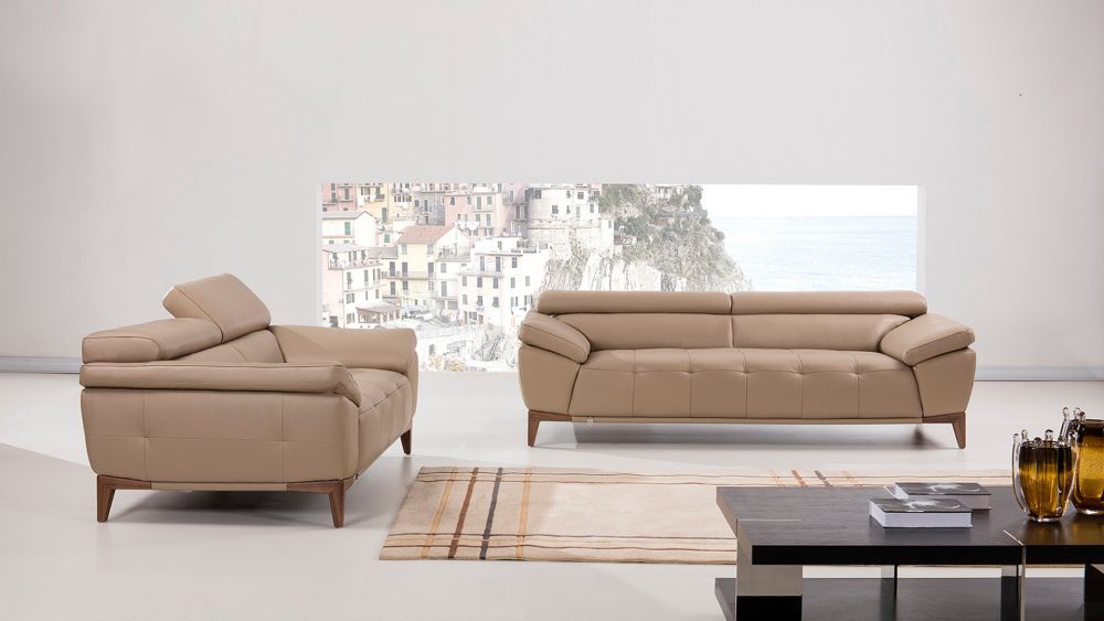 EK076 Tan Color Italian Leather Sofa Set