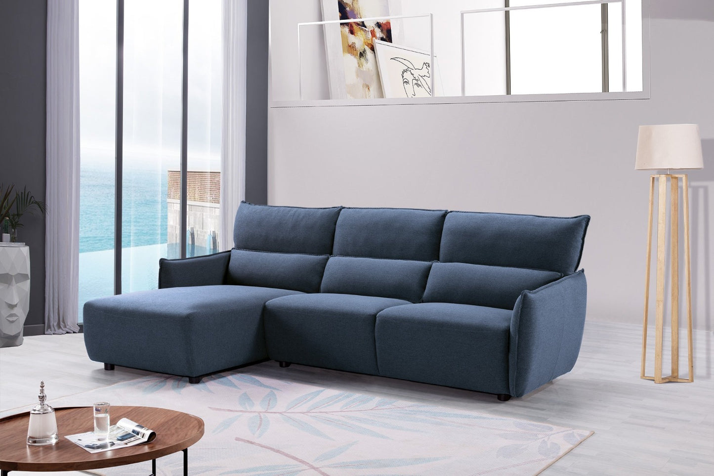 AE-L550 Blue Linen Sectional Sofa Set