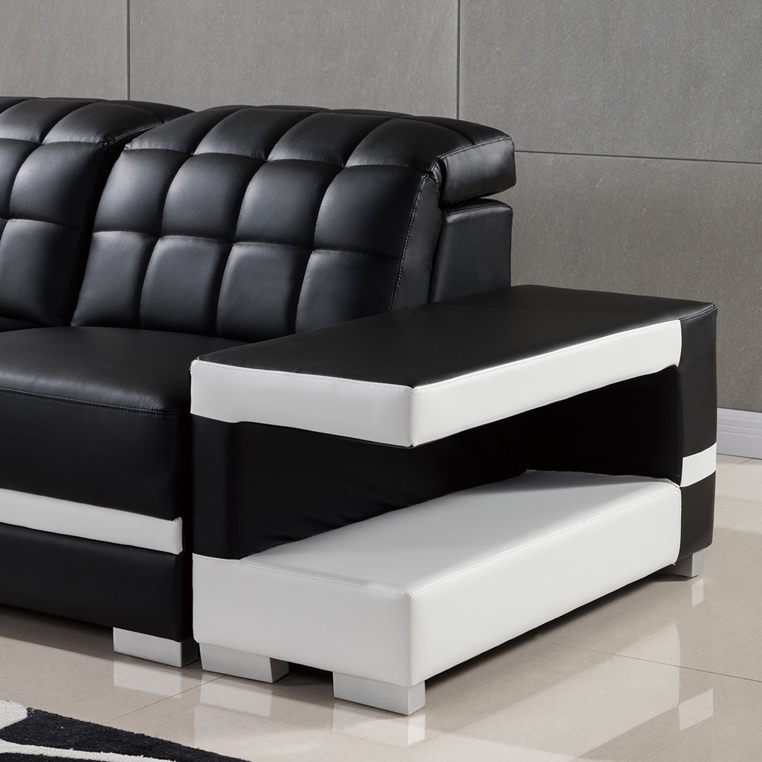 AE-LD809 Black and White Leatherette Sectional Sofa Set