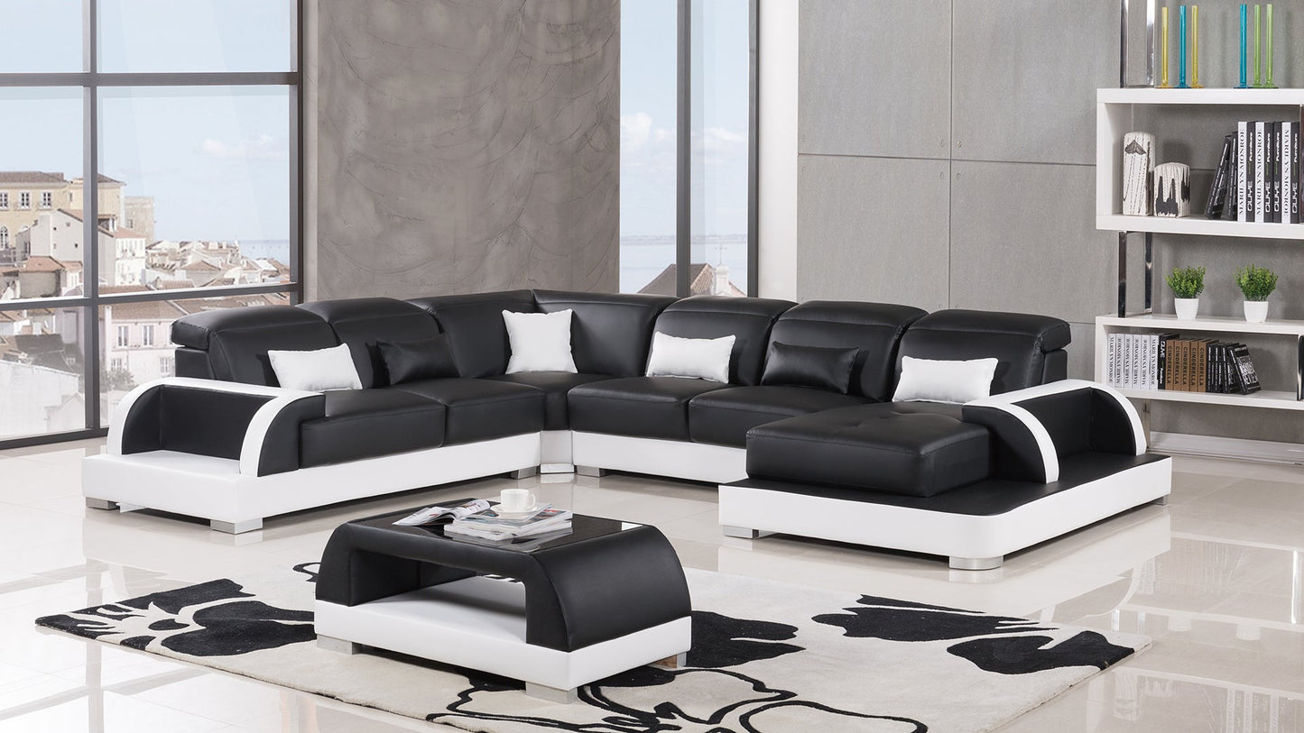 AE-LD811 Black and White Faux Leather Sectional