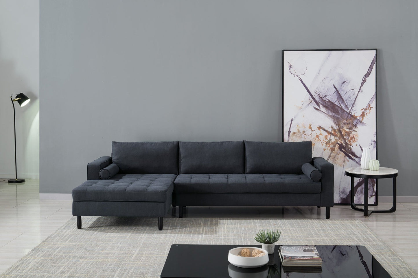 AE-LD826 Dark Gray Velvet Sectional Sofa Set