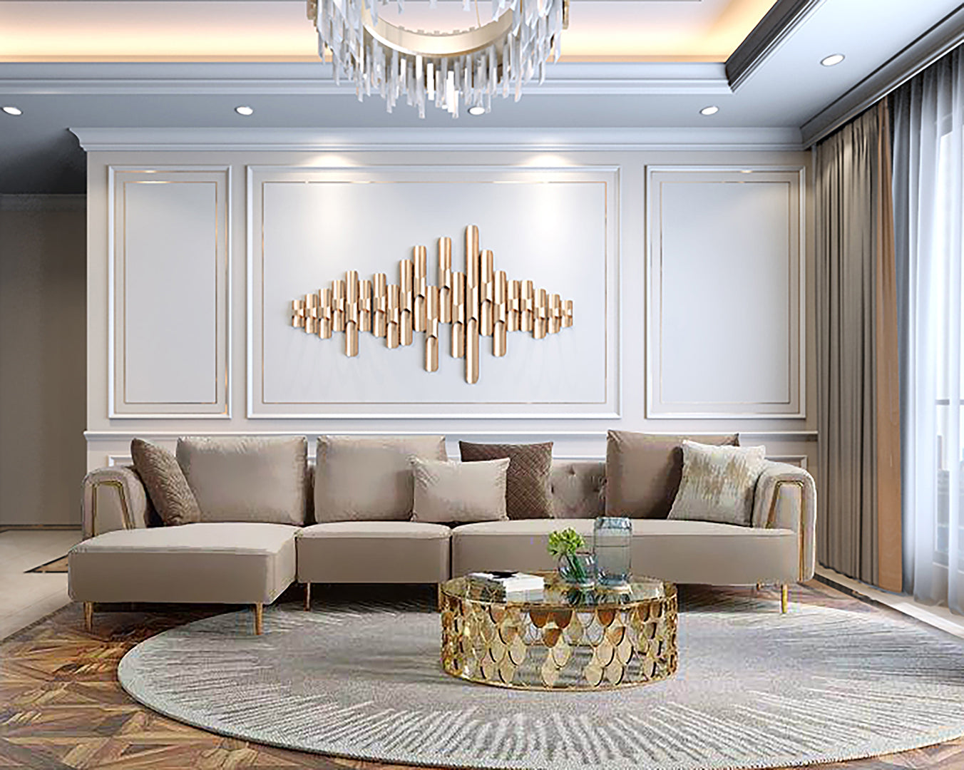AE-LD831 3 Piece Velvet Sectional Sofa Set Collection
