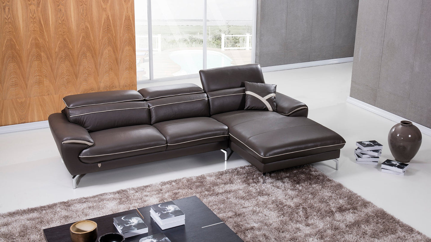 EK-L040 Taupe Italian Leather Sectional Sofa Set - Left Sitting