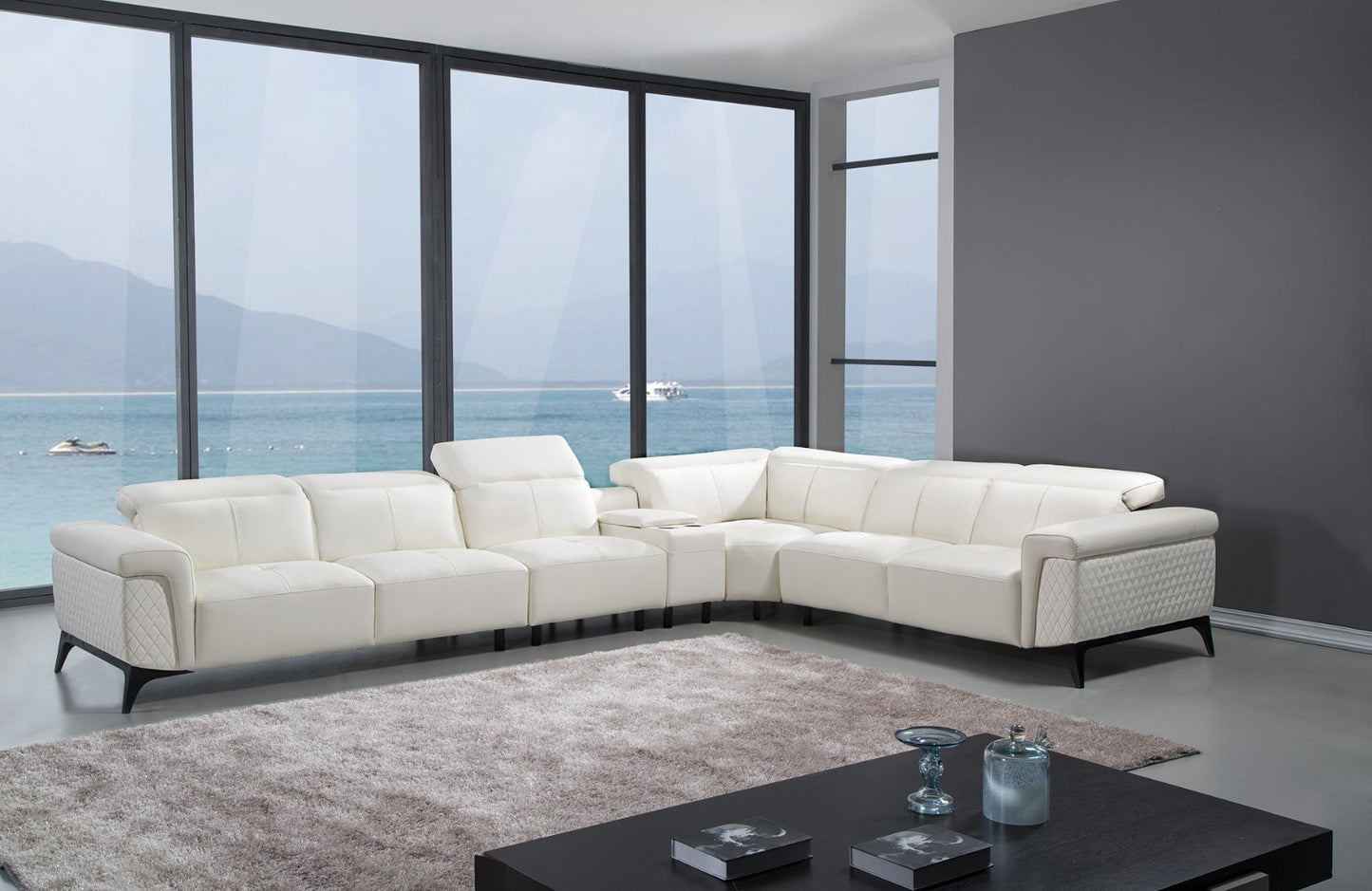 EK-L095 Italian Leather 5-piece Modular Sectional Sofa Set