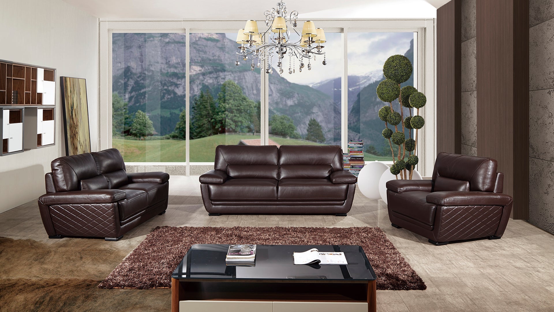 100 Italian Leather Living Room Sets Cristina 2.1.1 Italian Black