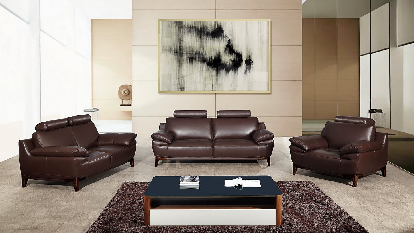 EK028 Dark Brown Italian Full Leather Sofa Set