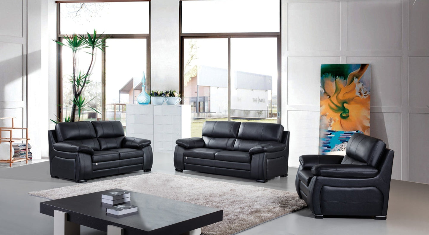 EK041 Black Italian Leather Sofa Set