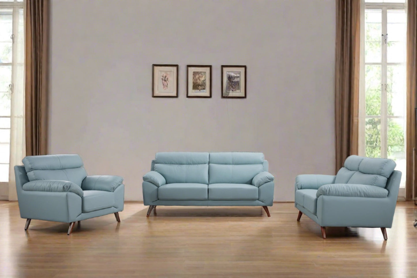 EK528 Linnell Top Grain Leather Sofa Set