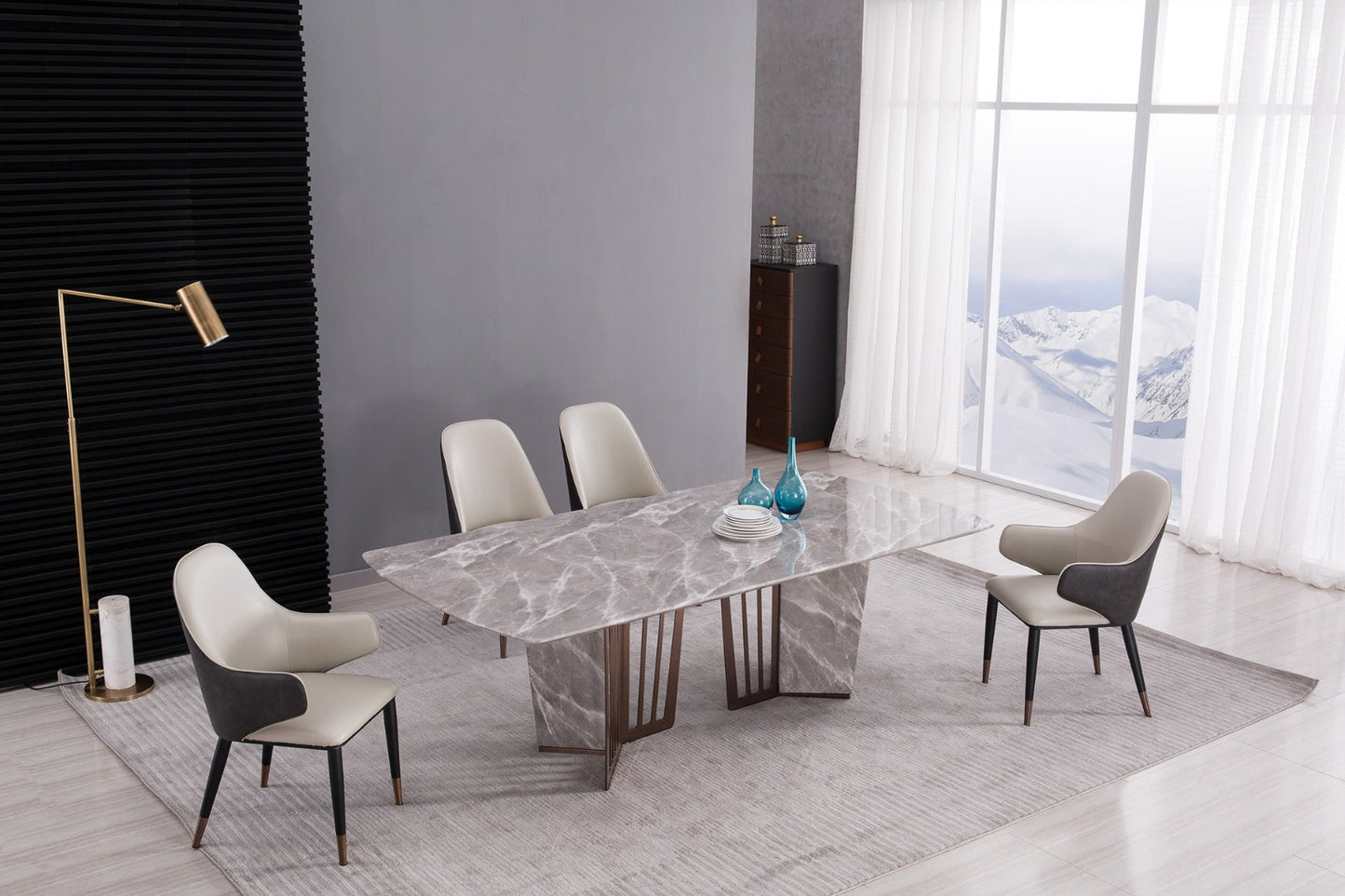 TL-J1718 Faux Grey Marble Top Rectangular Dining Table