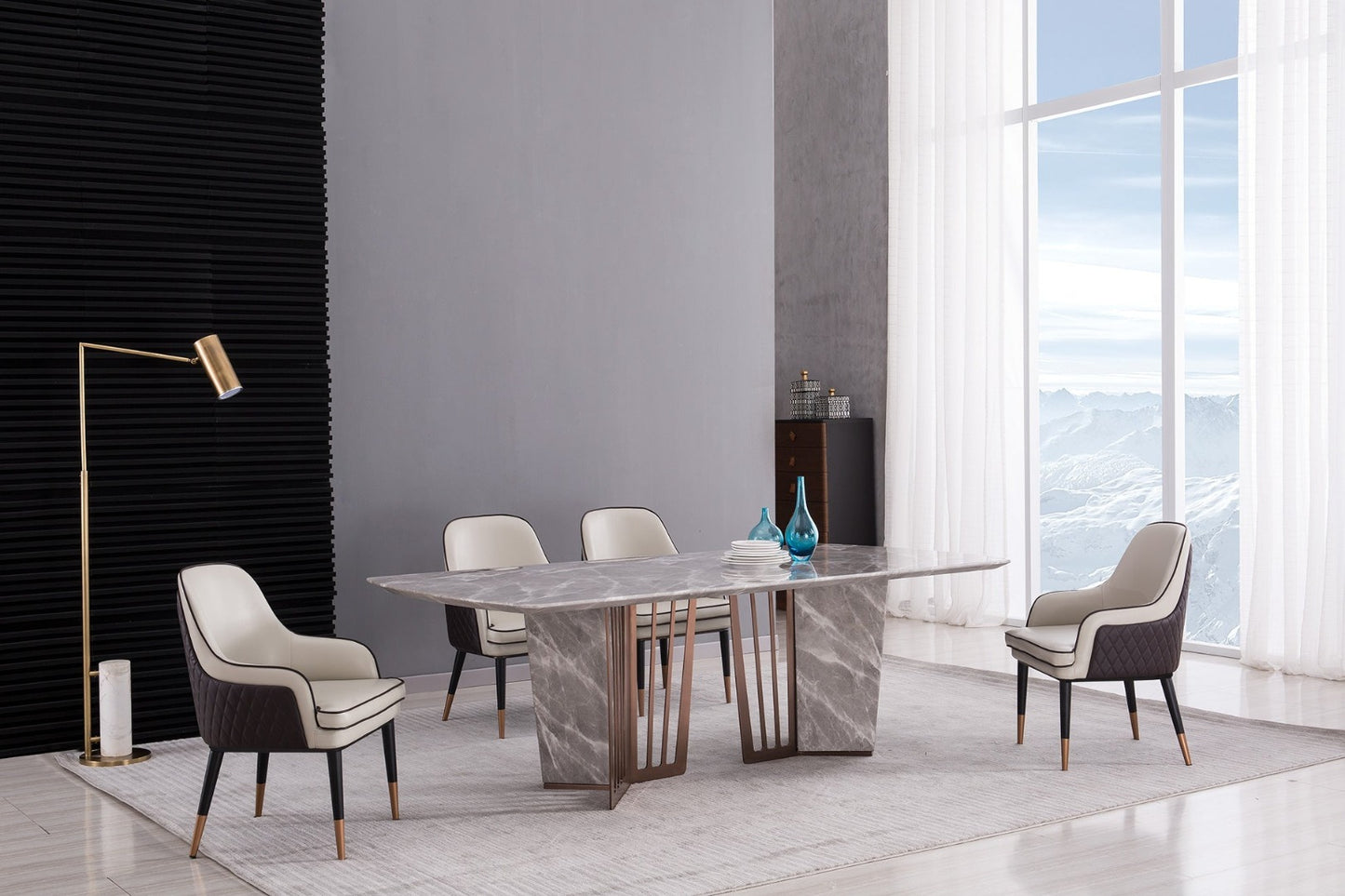 TL-J1718 Faux Grey Marble Top Rectangular Dining Table