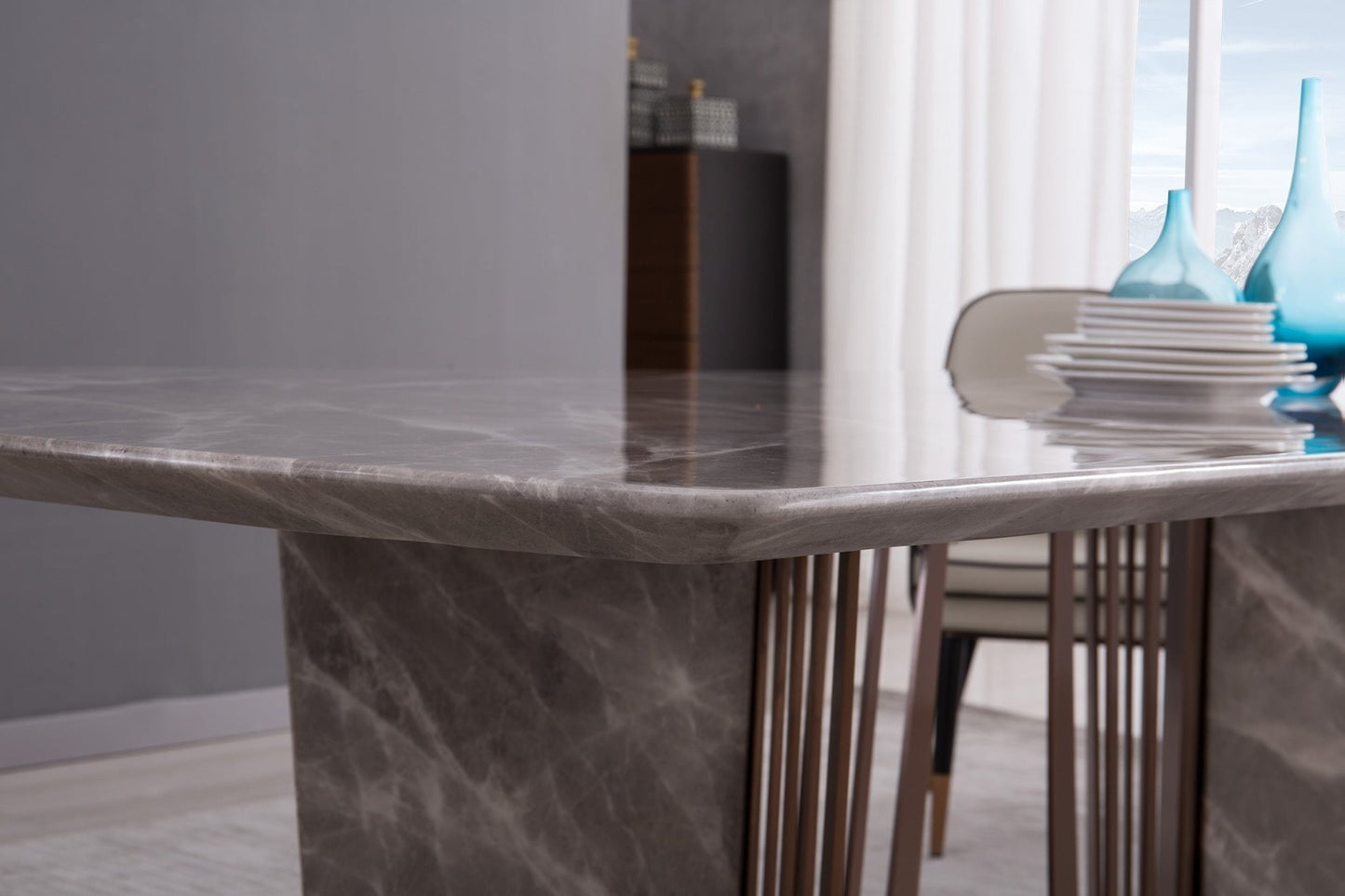 TL-J1718 Faux Grey Marble Top Rectangular Dining Table