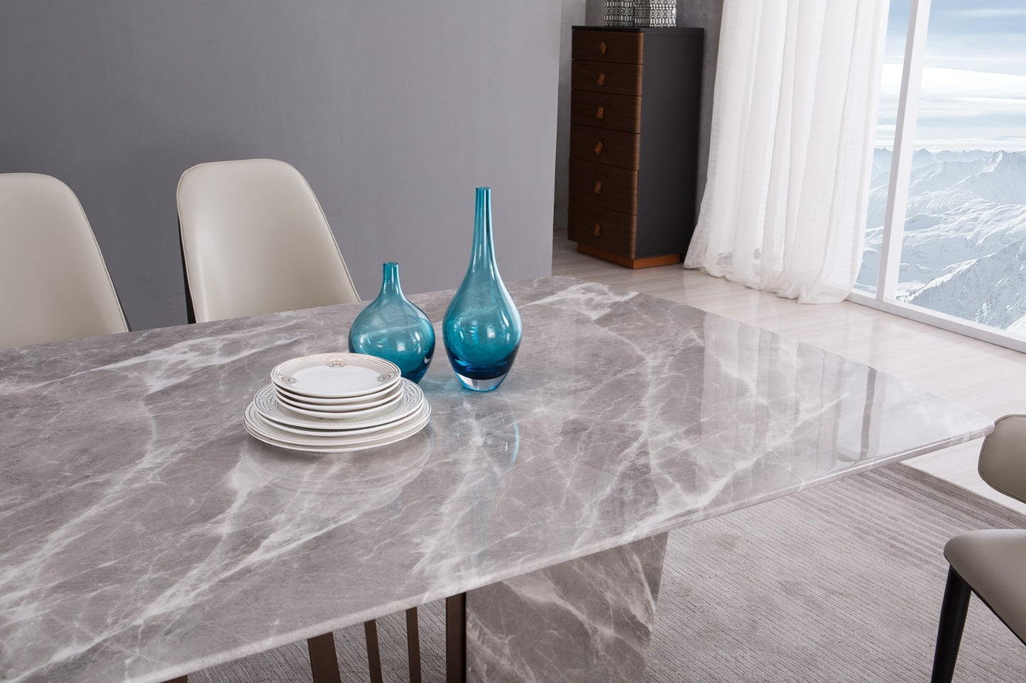 TL-J1718 Faux Grey Marble Top Rectangular Dining Table