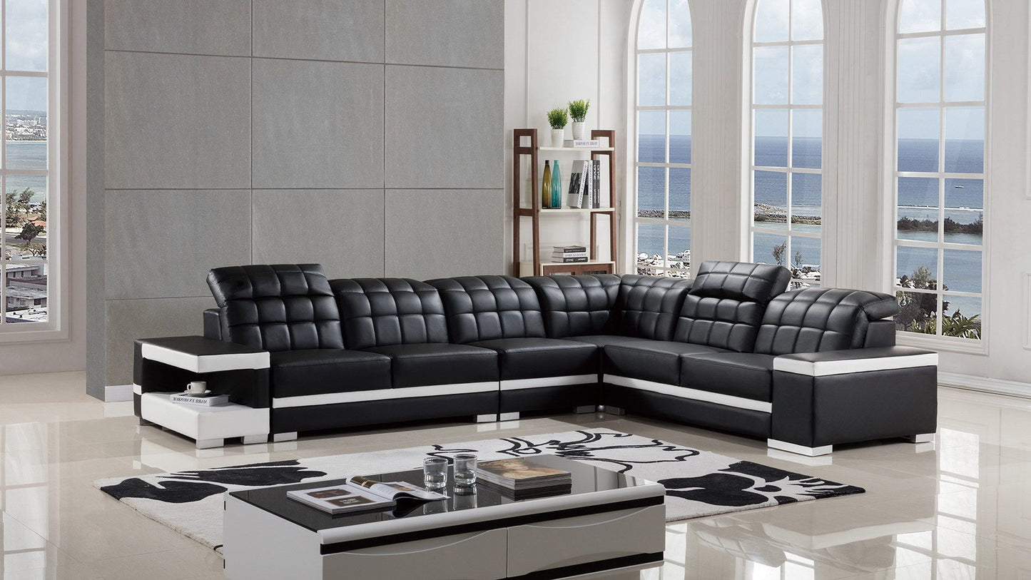 AE-LD809 Black and White Leatherette Sectional Sofa Set