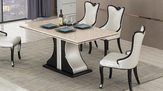 DT-H903 Faux Ivory Marble Top Dining Table with Black Detail