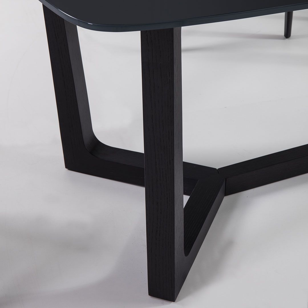 DT-M039 Black Glass Top Rectangular Dining Table