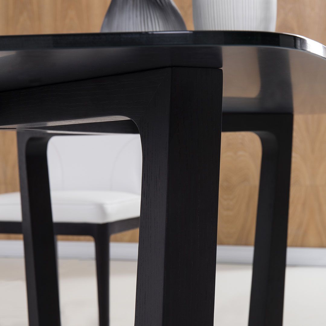 DT-M039 Black Glass Top Rectangular Dining Table