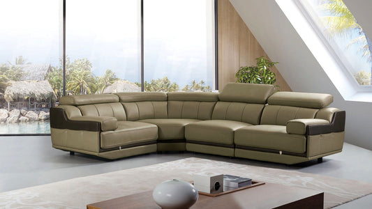EK-L047 Olive Italian Leather Sectional Sofa Collection