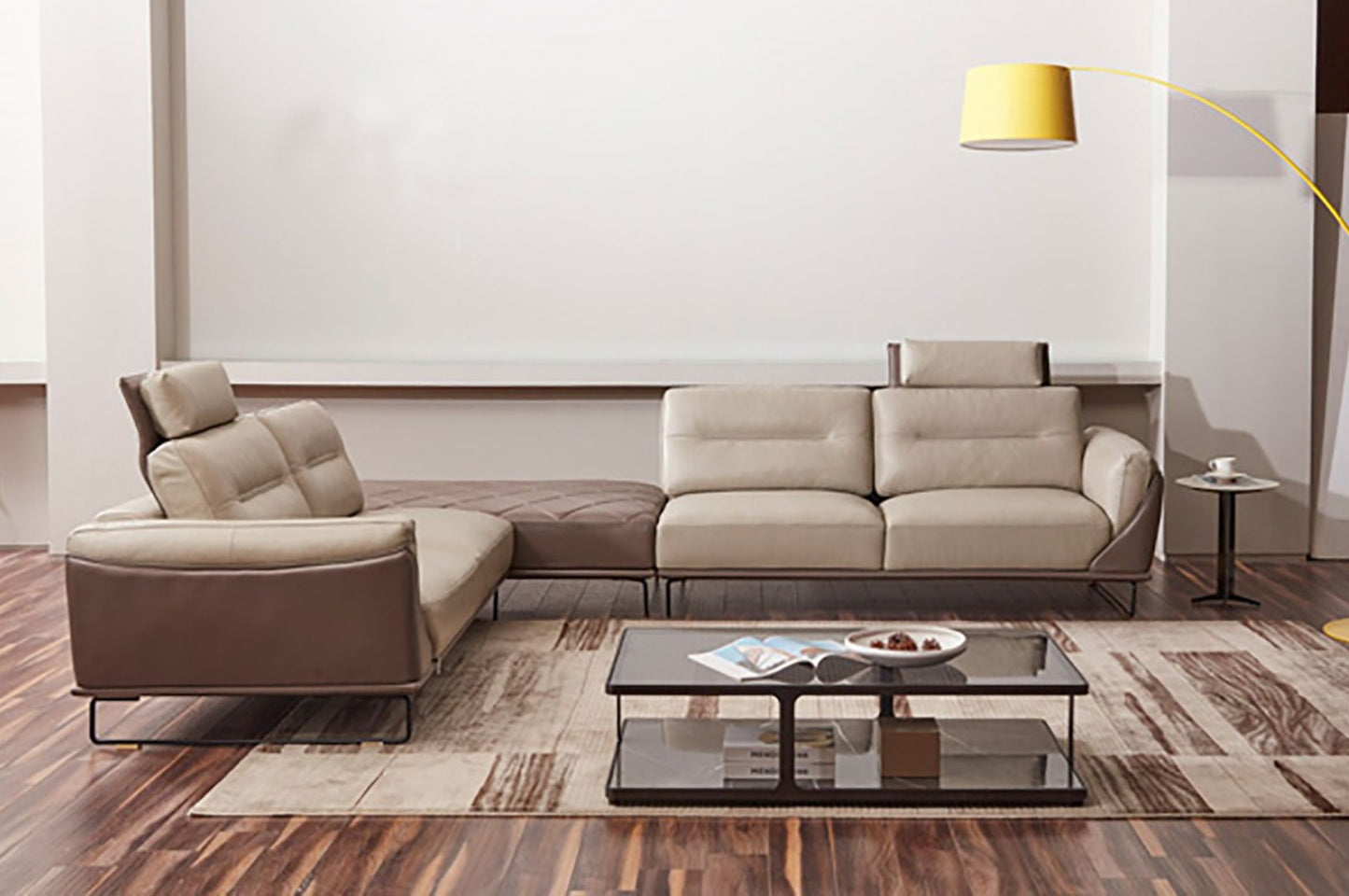 EK-L8011 Light & Taupe Full Leather Sectional Sofa Set