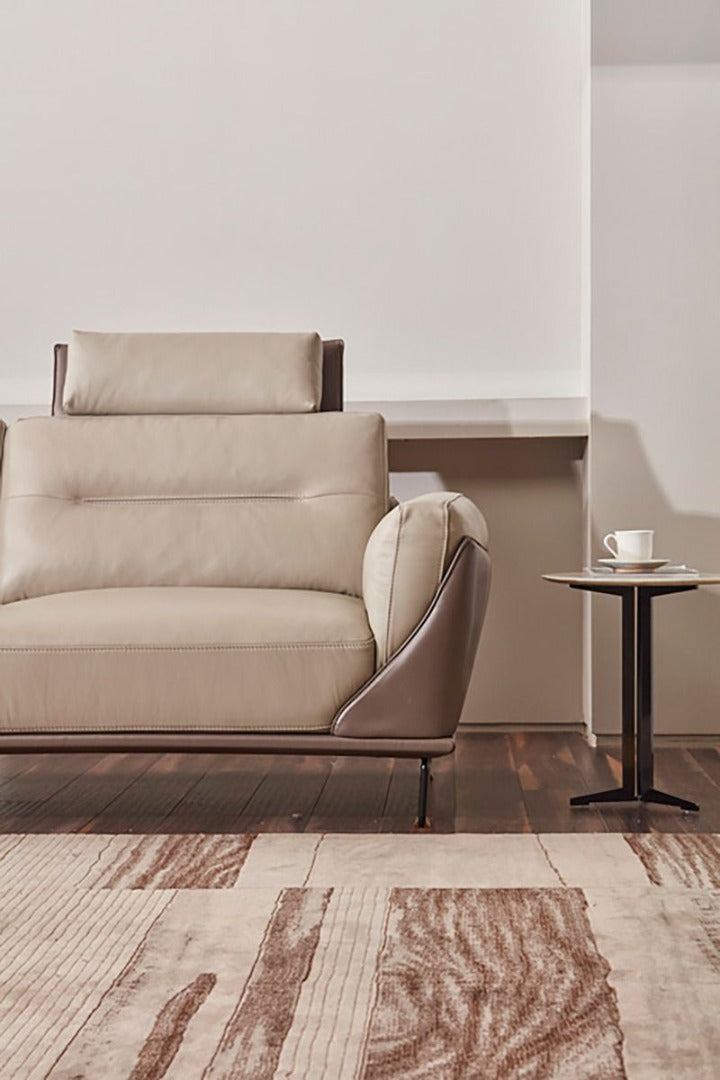 EK-L8011 Light & Taupe Full Leather Sectional Sofa Set
