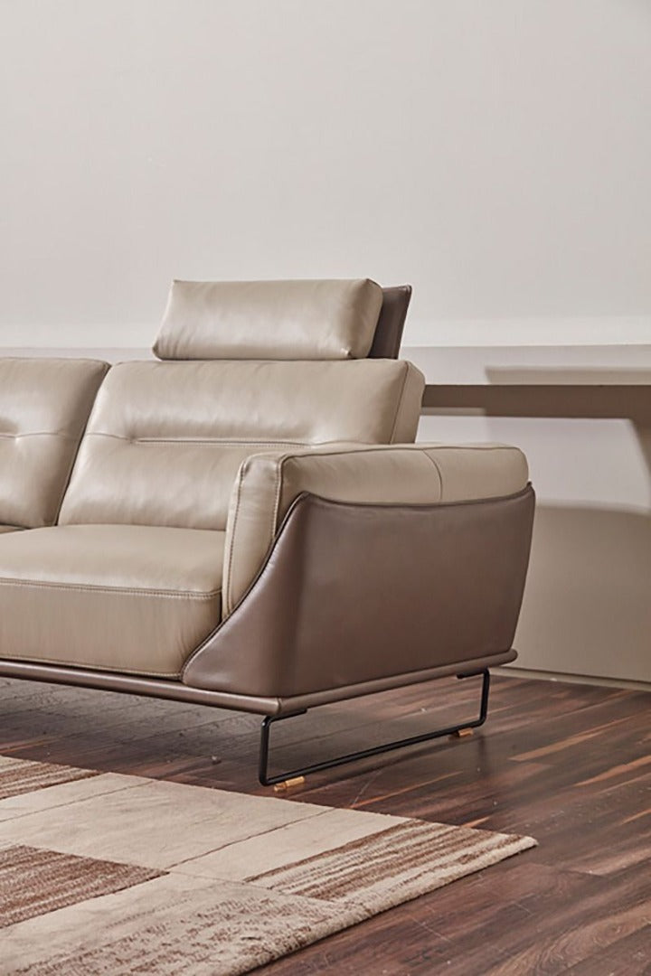 EK-L8011 Light & Taupe Full Leather Sectional Sofa Set