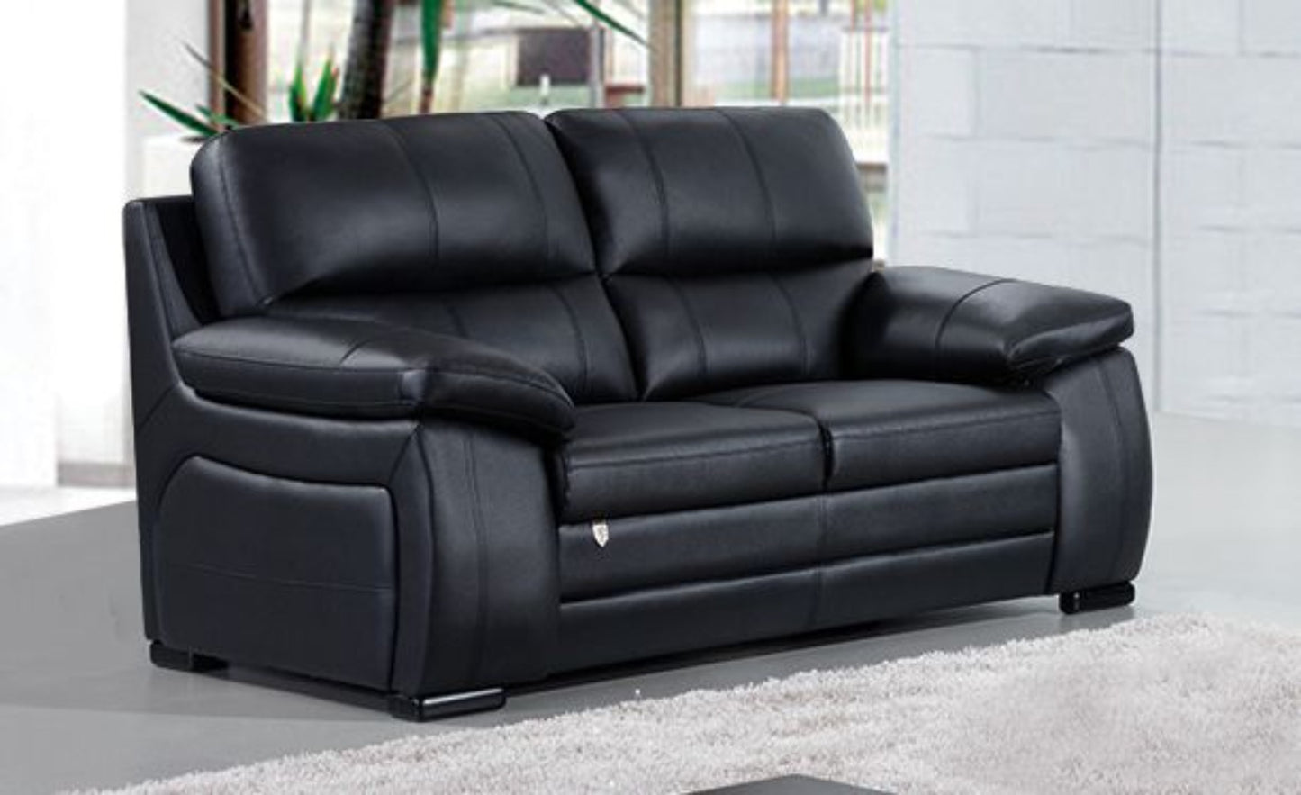 EK041 Black Italian Leather Sofa Set