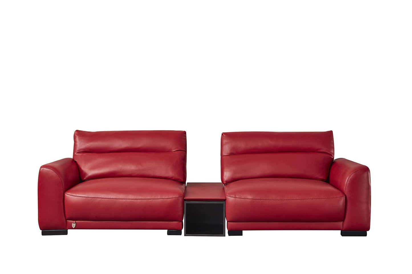 EK8012 Red Genuine Leather Sofa, Loveseat & Cabinet Table Set