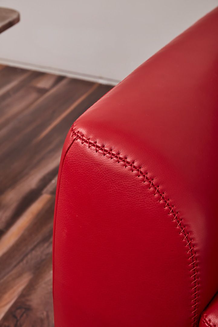 EK8012 Red Genuine Leather Sofa, Loveseat & Cabinet Table Set
