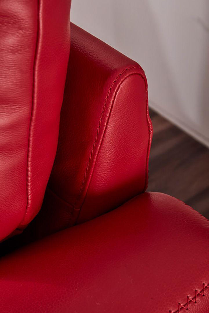 EK8012 Red Genuine Leather Sofa, Loveseat & Cabinet Table Set