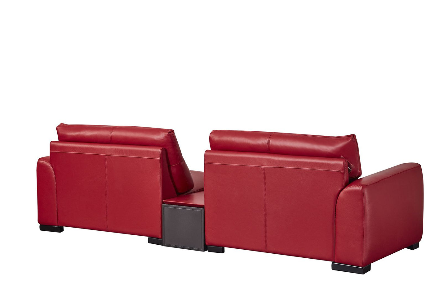 EK8012 Red Genuine Leather Sofa, Loveseat & Cabinet Table Set