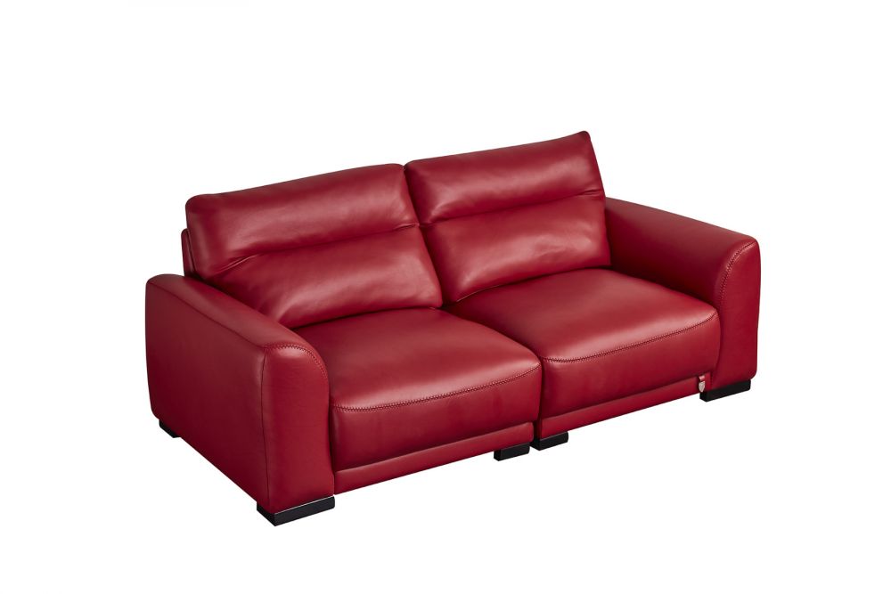 EK8012 Red Genuine Leather Sofa, Loveseat & Cabinet Table Set